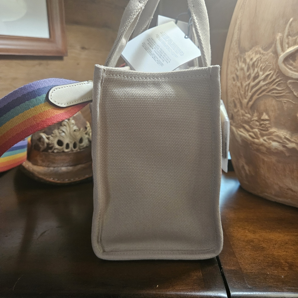 Coach Beige Canvas Tote Bag with Rainbow Accents With Straps - Picture 7 of 14